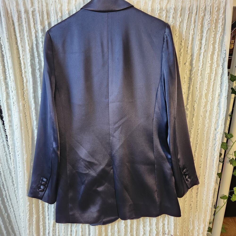 Tory Burch Sz 6 Blazer Blue Satin Oversized Dressy Designer Jacket Luxury - Picture 4 of 10